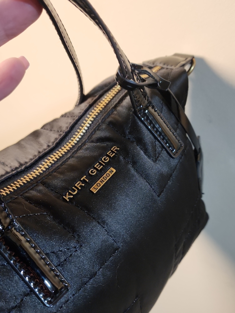 Kurt Geiger London Satin Nylon XS UJ Shopper Patent Leather Crossbody Purse - Picture 9 of 14